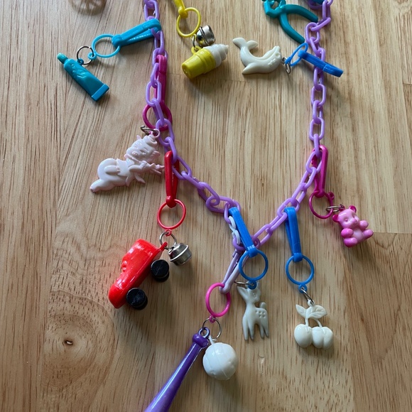 Vintage 80s Plastic Charm Bracelet 1980s Ice Cream Cherries Teddy Bear Jewelry - Picture 3 of 4